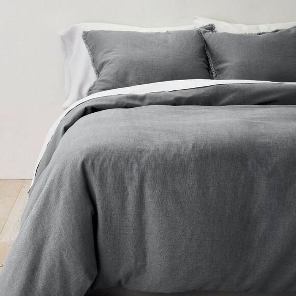 Open Box - Casaluna - Full/Queen Linen Blend Duvet Cover & Sham Set Dark Gray - Picture 1 of 4